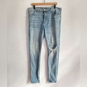 ORO Los Angeles Men’s Light Wash Skinny Jeans Distressed Ankle Zip Denim Sz 36
